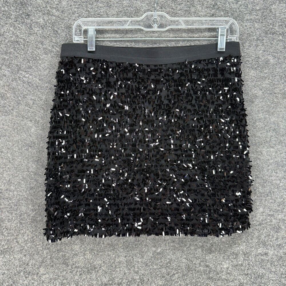 Joe Fresh Skirt Women M Medium Black A-Line Midi Sequin Mid Rise Pull On Casual